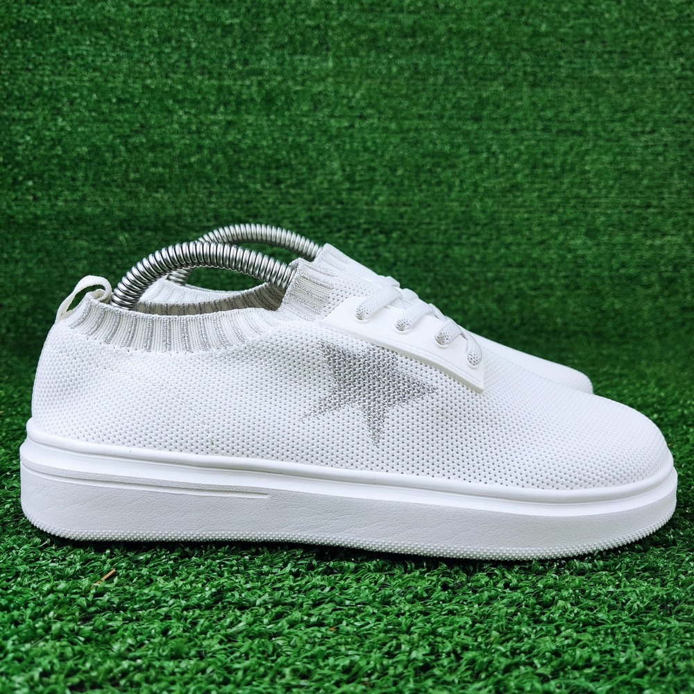 Unbranded‎ Knit Sneakers Womens 34 White Silver Glitter Star Platform Lace Up